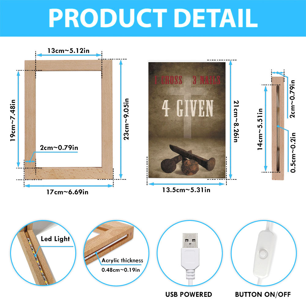 Easter Christian Gifts 1 Cross 3 Nails 4 Given Frame Lamp Prints - Bible Verse Decor - Scripture Art