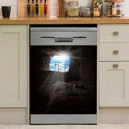 Easter Morning Golgotha Hill Cross Resurrection Dishwasher Cover, Religious Dishwasher Magnet Cover, Christian Kitchen Decor