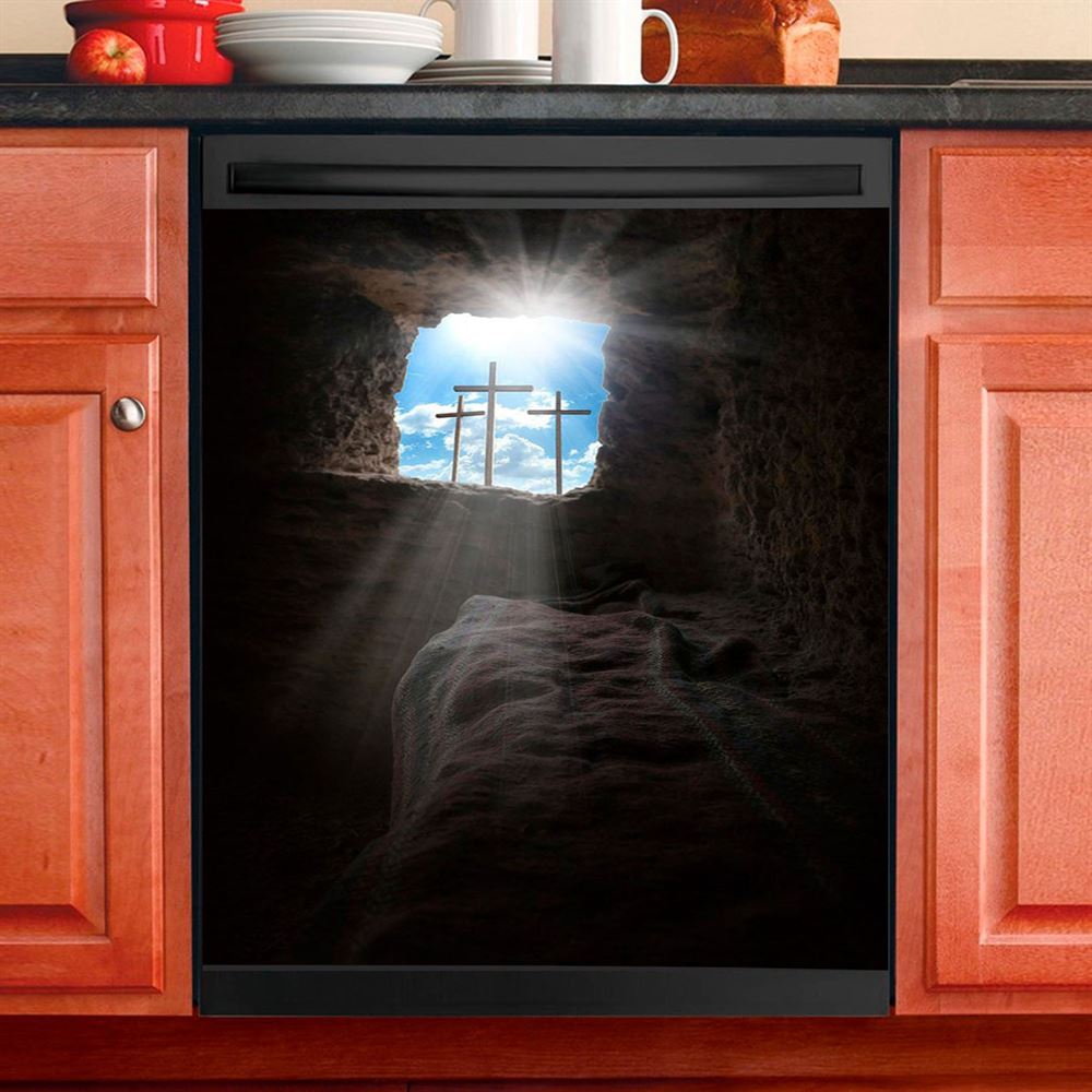 Easter Morning Golgotha Hill Cross Resurrection Dishwasher Cover, Religious Dishwasher Magnet Cover, Christian Kitchen Decor