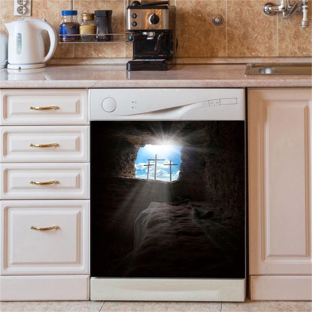 Easter Morning Golgotha Hill Cross Resurrection Dishwasher Cover, Religious Dishwasher Magnet Cover, Christian Kitchen Decor