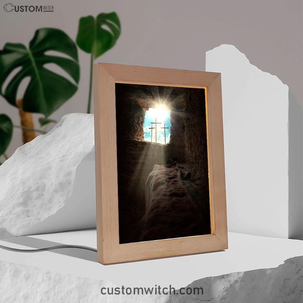 Easter Morning Golgotha Hill Cross Resurrection Frame Lamp Prints - Religious Frame Lamp Art - Christian Decor