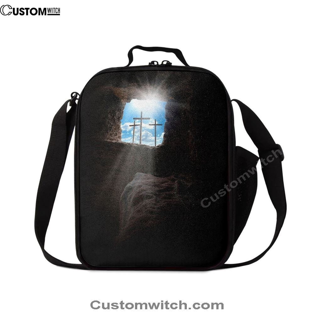 Easter Morning Golgotha Hill Cross Resurrection Lunch Bag, Christian Lunch Bag For School, Picnic, Religious Lunch Bag