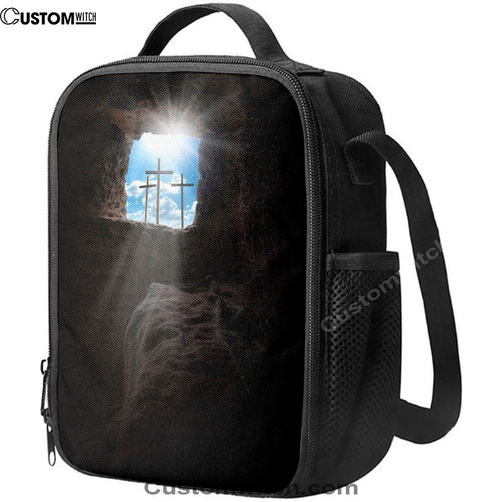 Easter Morning Golgotha Hill Cross Resurrection Lunch Bag, Christian Lunch Bag For School, Picnic, Religious Lunch Bag