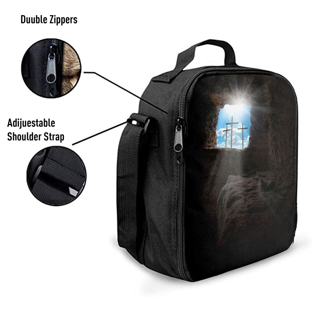 Easter Morning Golgotha Hill Cross Resurrection Lunch Bag, Christian Lunch Bag For School, Picnic, Religious Lunch Bag