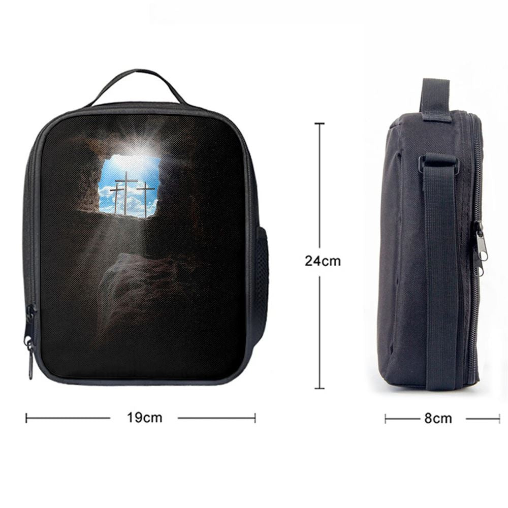 Easter Morning Golgotha Hill Cross Resurrection Lunch Bag, Christian Lunch Bag For School, Picnic, Religious Lunch Bag