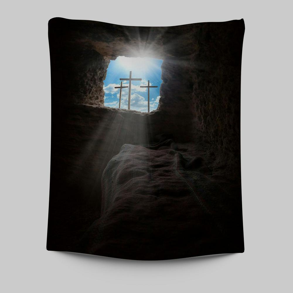 Easter Morning Golgotha Hill Cross Resurrection Tapestry Prints - Religious Tapestries Wall Hanging Art - Christian Wall Decor