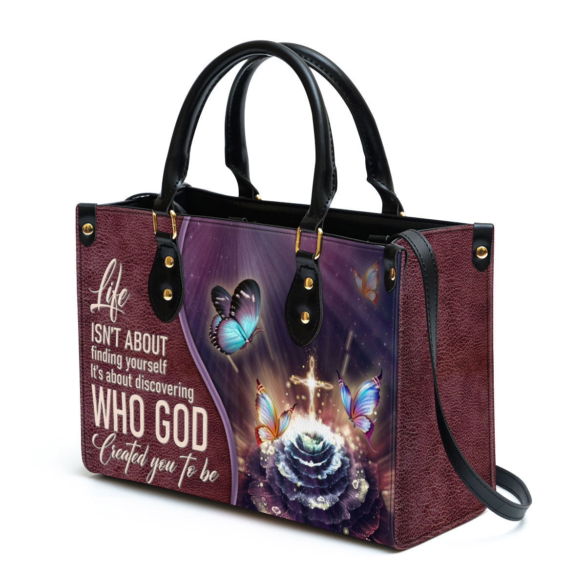 Elegant Butterfly Leather Bag, Life Is About Discovering Who God Created You To Be, Christian Pu Leather Bags For Women