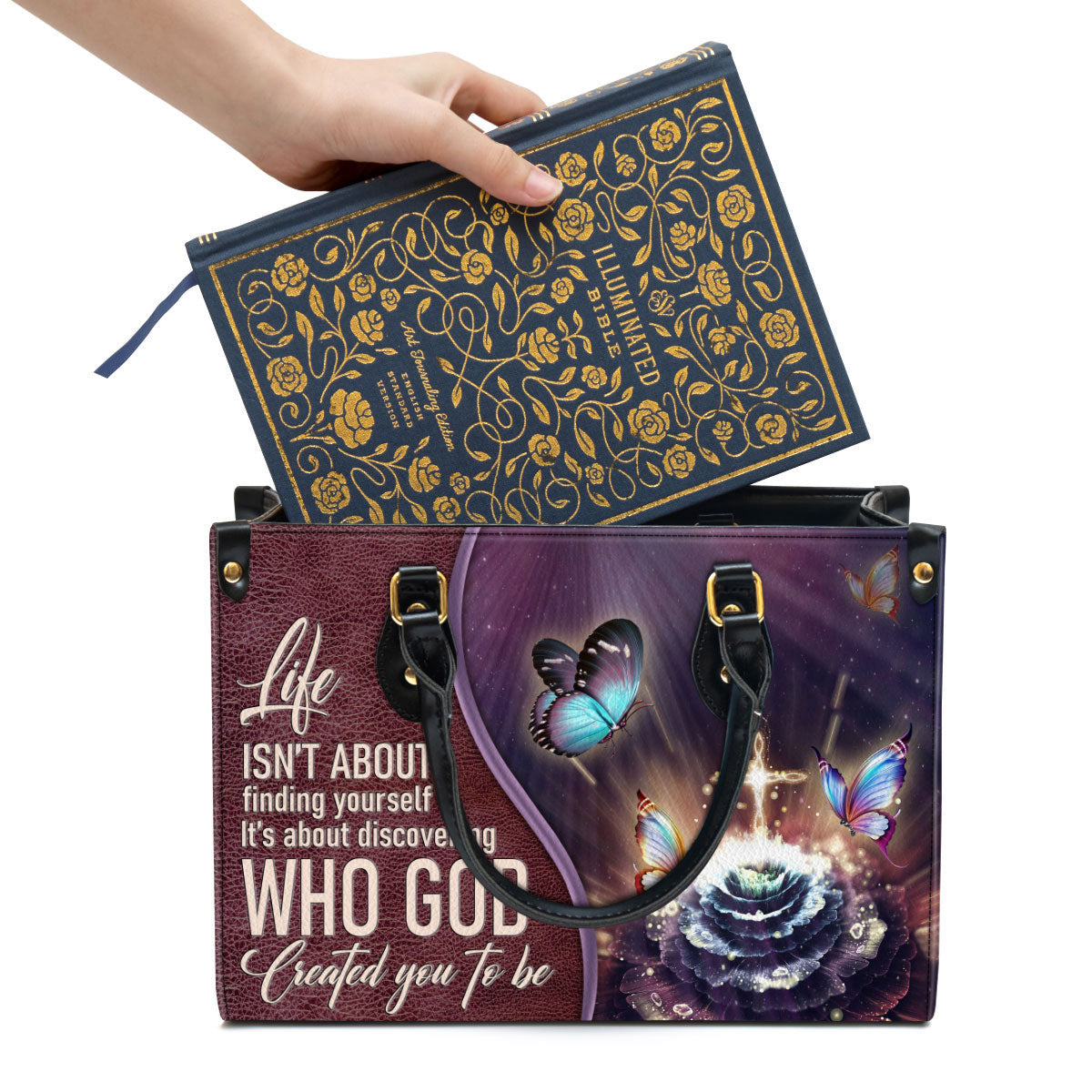 Elegant Butterfly Leather Bag, Life Is About Discovering Who God Created You To Be, Christian Pu Leather Bags For Women