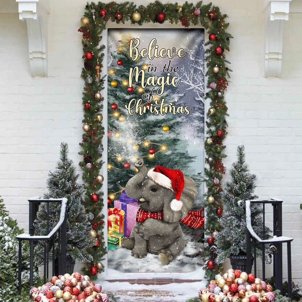 Elephant Door Cover, Believe In The Magic Of Christmas Door Cover, Christmas Door Knob Covers, Christmas Outdoor Decoration