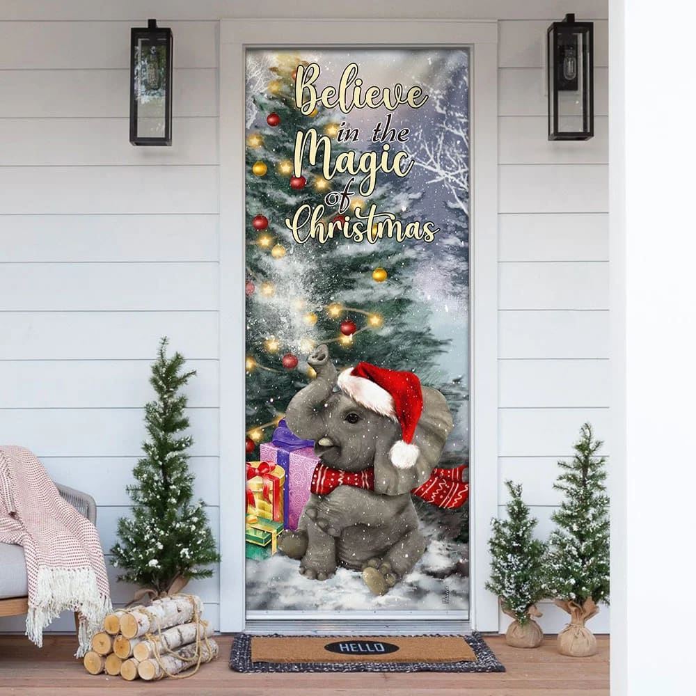 Elephant Door Cover, Believe In The Magic Of Christmas Door Cover, Christmas Garage Door Covers, Christmas Outdoor Decoration