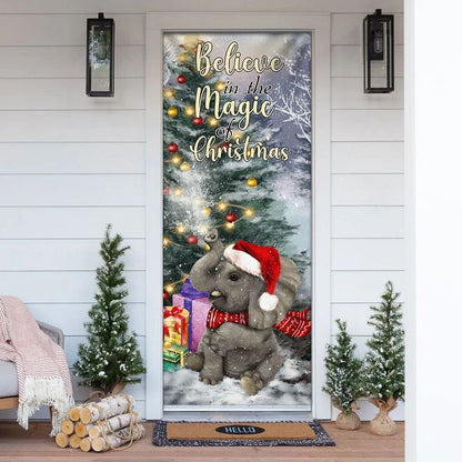 Elephant Door Cover, Believe In The Magic Of Christmas Door Cover, Christmas Garage Door Covers, Christmas Outdoor Decoration