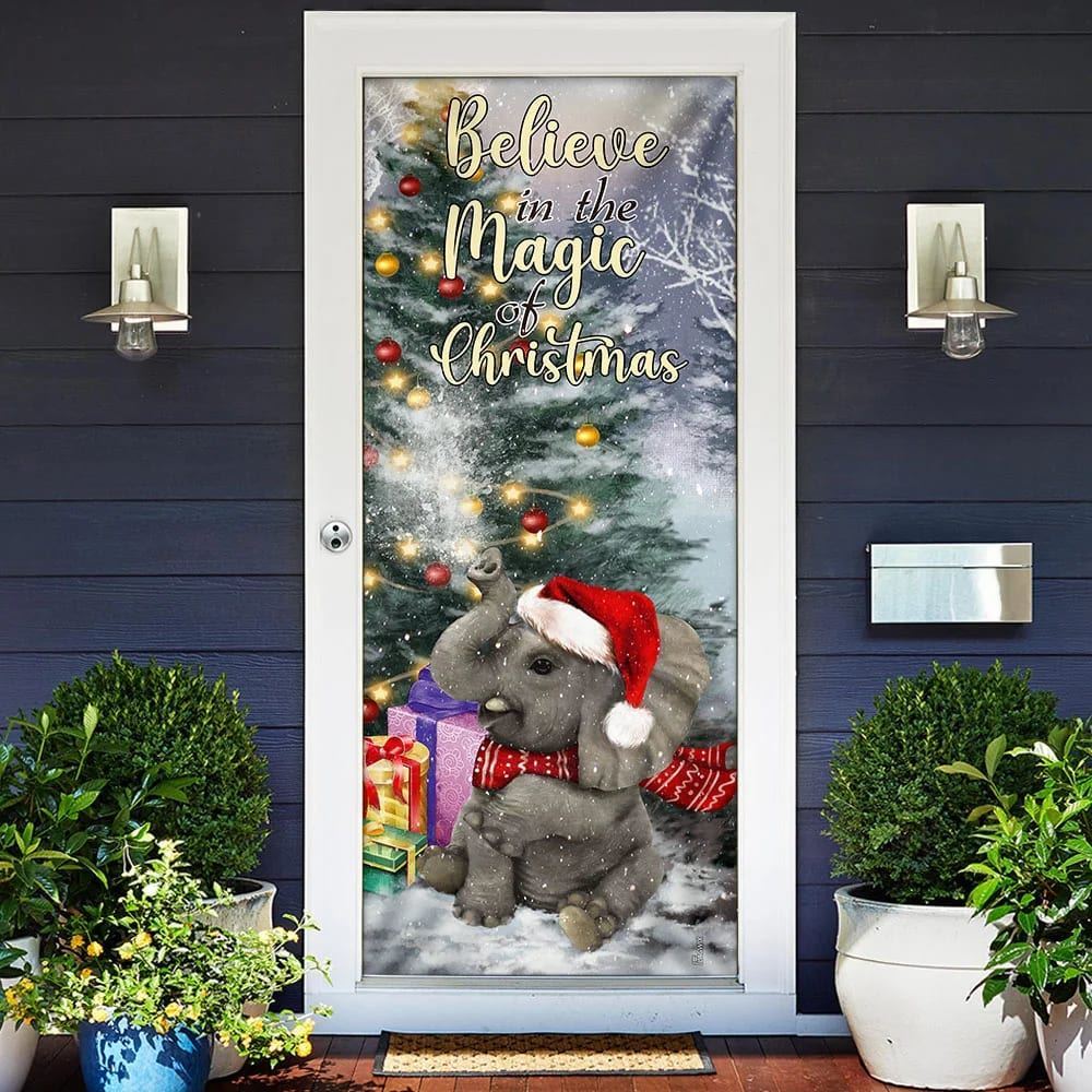 Elephant Door Cover, Believe In The Magic Of Christmas Door Cover, Christmas Garage Door Covers, Christmas Outdoor Decoration