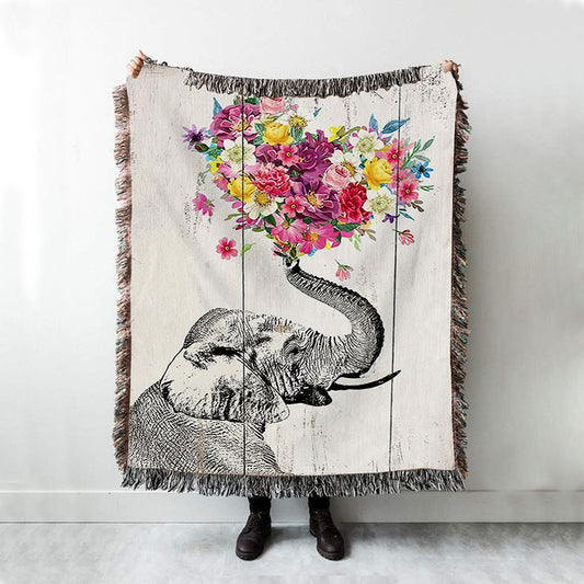 Elephant Floral Heart Boho Throw Blanket - Home Decoration, Bedroom, Bathroom, Apartment - Gift For Women