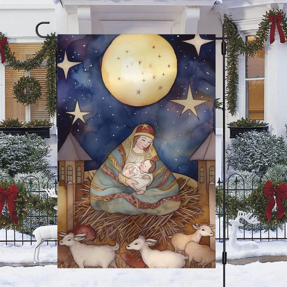 Embrace Of The Divine Mother Flag, Christian Christmas House Flag, Christmas Outdoor Decor Ideas
