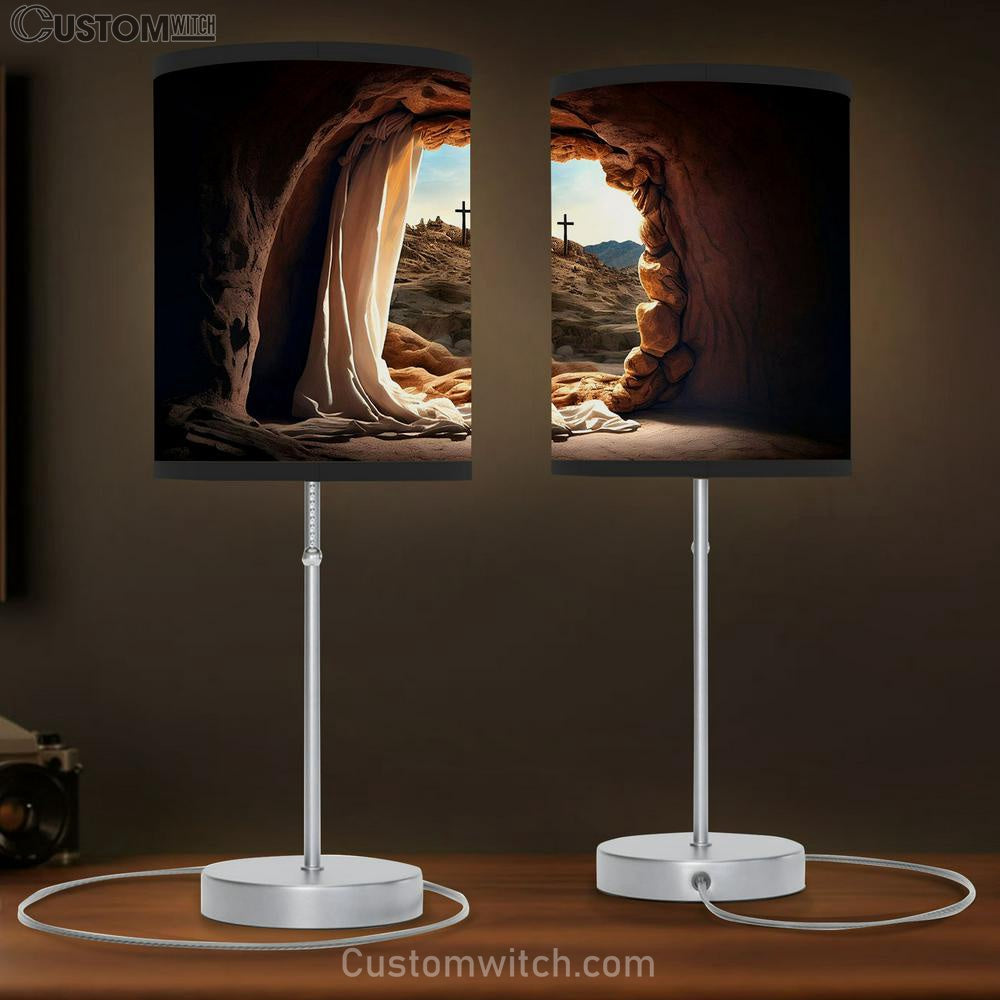 Empty Tomb Cross Sunrise With White Mantle Table Lamb Pictures - Faith Art - Christian Table Lamb Gift Decor