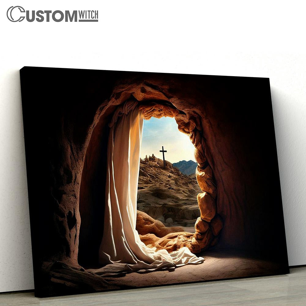 Empty Tomb Cross Sunrise With White Mantle Canvas Pictures - Faith Art - Christian Canvas Wall Art Decor