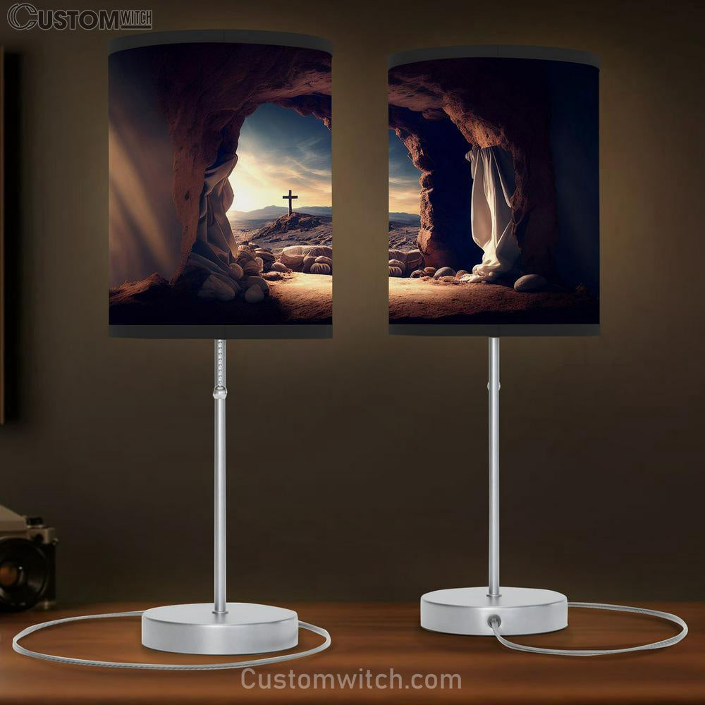 Empty Tomb Cross With White Mantle Table Lamb Pictures - Faith Art - Christian Table Lamb Gift Decor