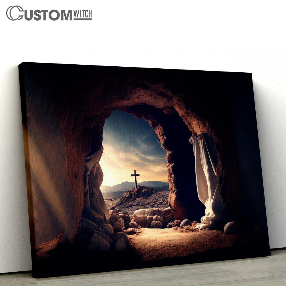 Empty Tomb Cross With White Mantle Canvas Pictures - Faith Art - Christian Canvas Wall Art Decor