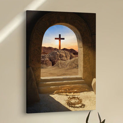 Empty Tomb Crown Of Thorns Rugged Cross Canvas Pictures - Christian Wall Art - Canvas Easter Wall Decor