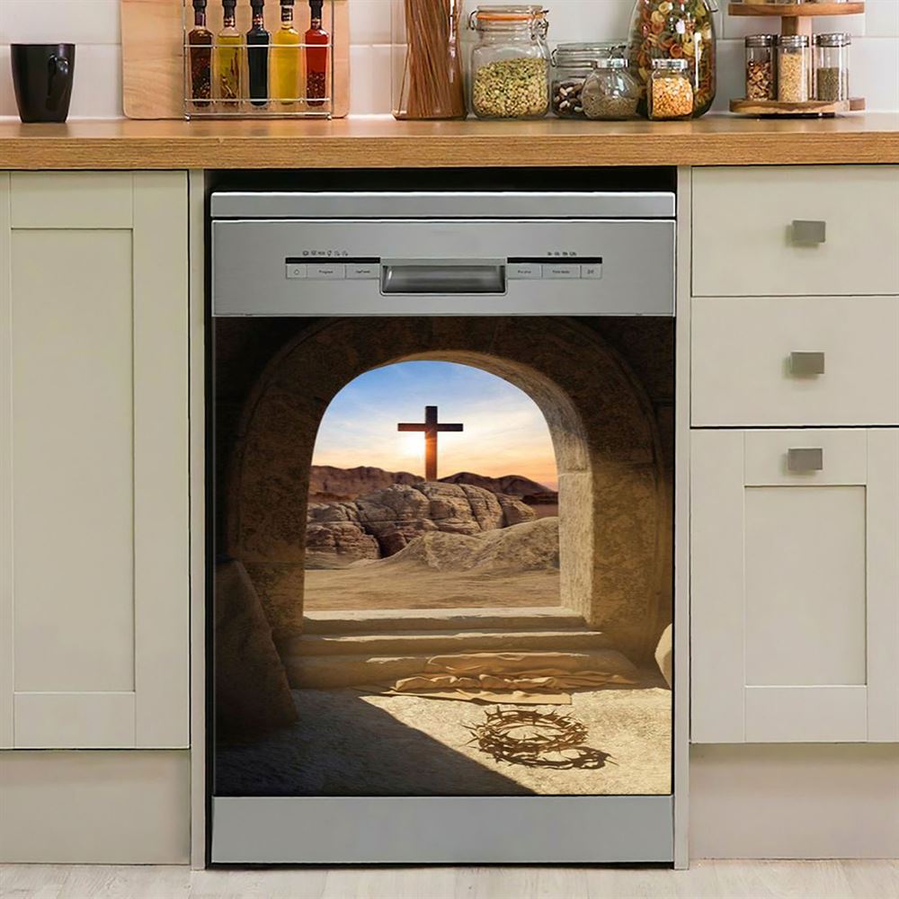 Empty Tomb Crown Of Thorns Rugged Cross Dishwasher Cover Pictures, Christian Dishwasher Magnet Cover, Kitchen Decor Easter Kitchen Decor