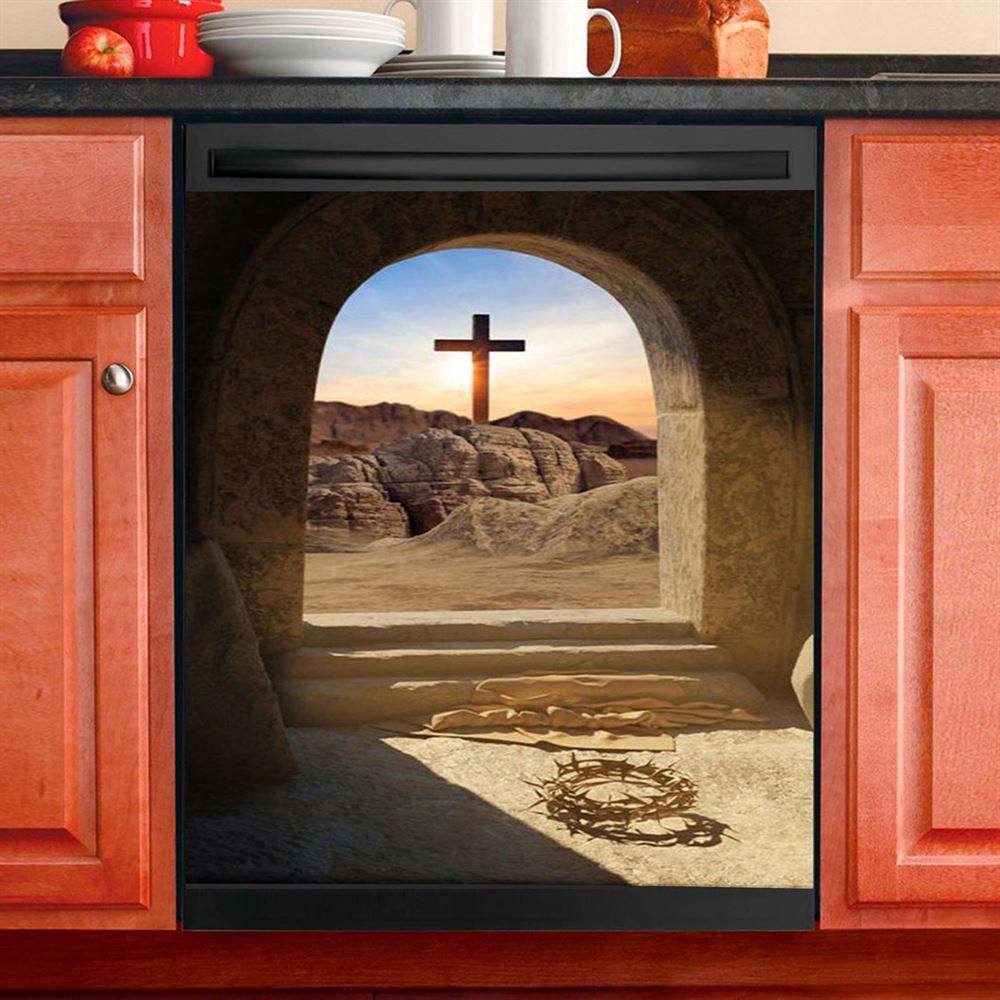 Empty Tomb Crown Of Thorns Rugged Cross Dishwasher Cover Pictures, Christian Dishwasher Magnet Cover, Kitchen Decor Easter Kitchen Decor