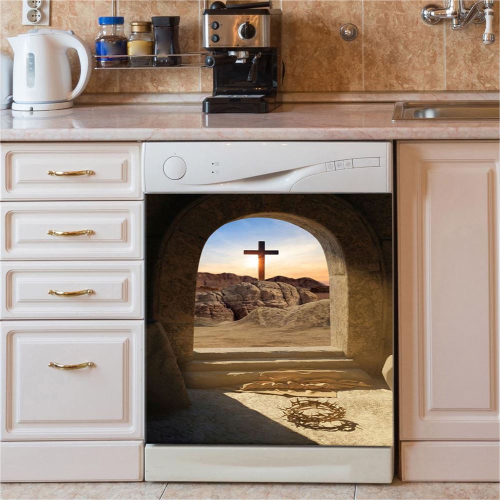 Empty Tomb Crown Of Thorns Rugged Cross Dishwasher Cover Pictures, Christian Dishwasher Magnet Cover, Kitchen Decor Easter Kitchen Decor