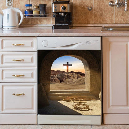 Empty Tomb Crown Of Thorns Rugged Cross Dishwasher Cover Pictures, Christian Dishwasher Magnet Cover, Kitchen Decor Easter Kitchen Decor