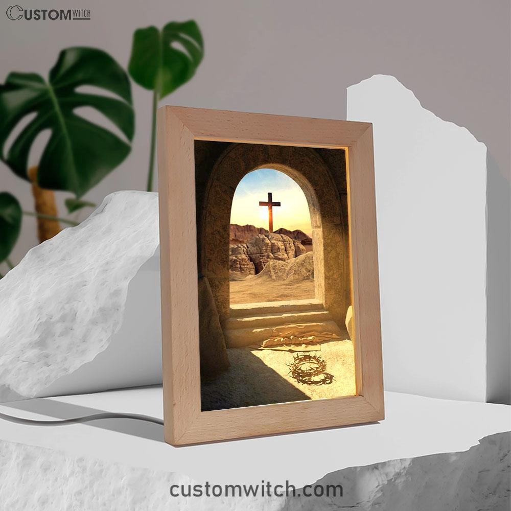 Empty Tomb Crown Of Thorns Rugged Cross Frame Lamp Pictures - Christian Art - Frame Lamp Easter Decor