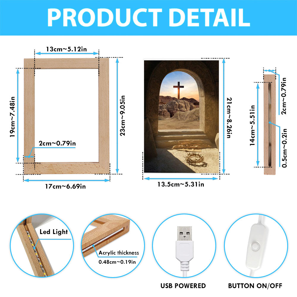 Empty Tomb Crown Of Thorns Rugged Cross Frame Lamp Pictures - Christian Art - Frame Lamp Easter Decor