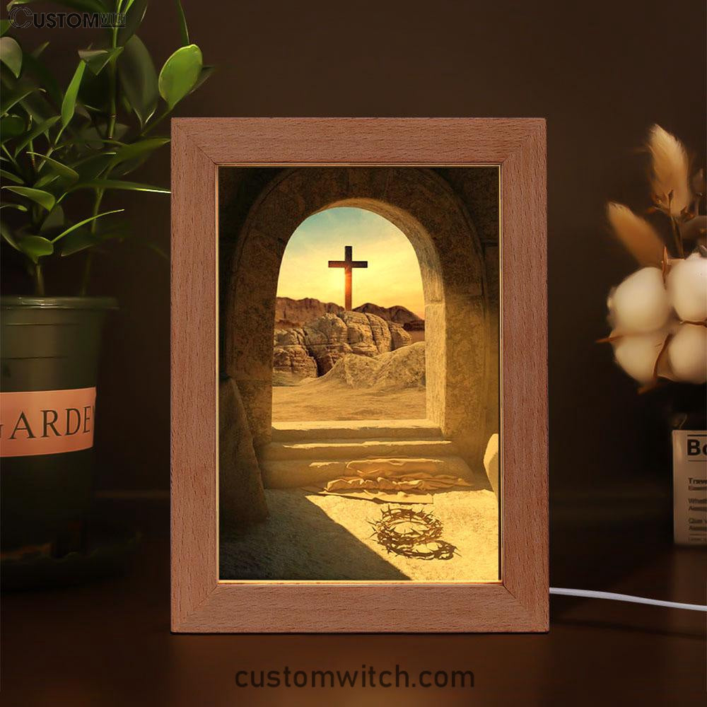 Empty Tomb Crown Of Thorns Rugged Cross Frame Lamp Pictures - Christian Art - Frame Lamp Easter Decor