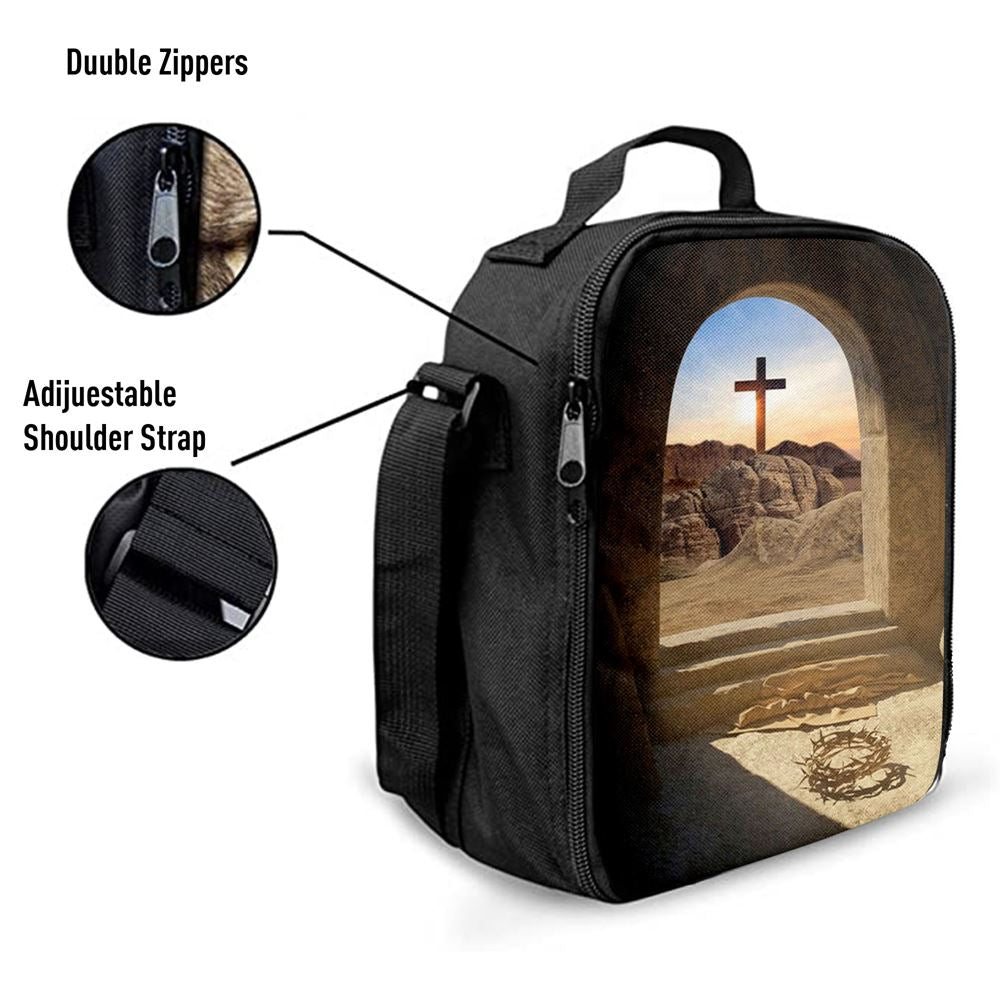 Empty Tomb Crown Of Thorns Rugged Cross Lunch Bag, Christian Lunch Bag For School, Picnic, Religious Lunch Bag