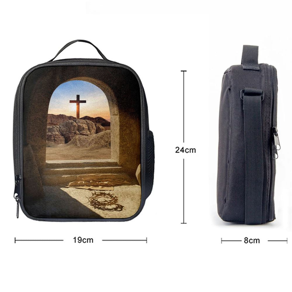 Empty Tomb Crown Of Thorns Rugged Cross Lunch Bag, Christian Lunch Bag For School, Picnic, Religious Lunch Bag