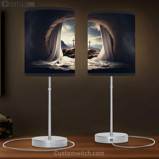 Empty Tomb Crucifixion Sunrise With White Robe Table Lamb Pictures - Faith Art - Christian Table Lamb Gift Decor