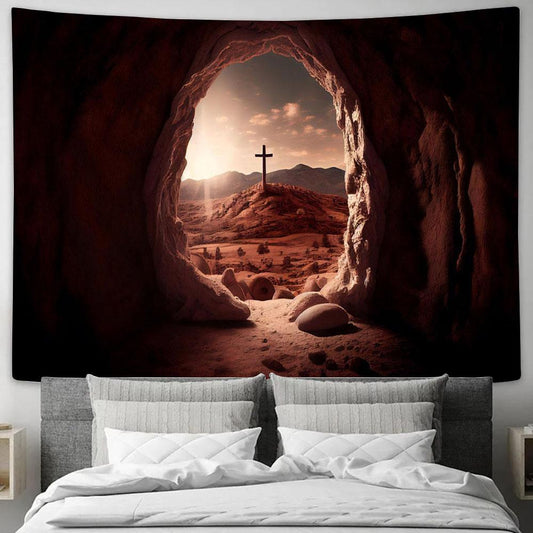 Empty Tomb Easter Jesus Christ Tapestry Pictures - Faith Art - Christian Tapestry Wall Art Decor