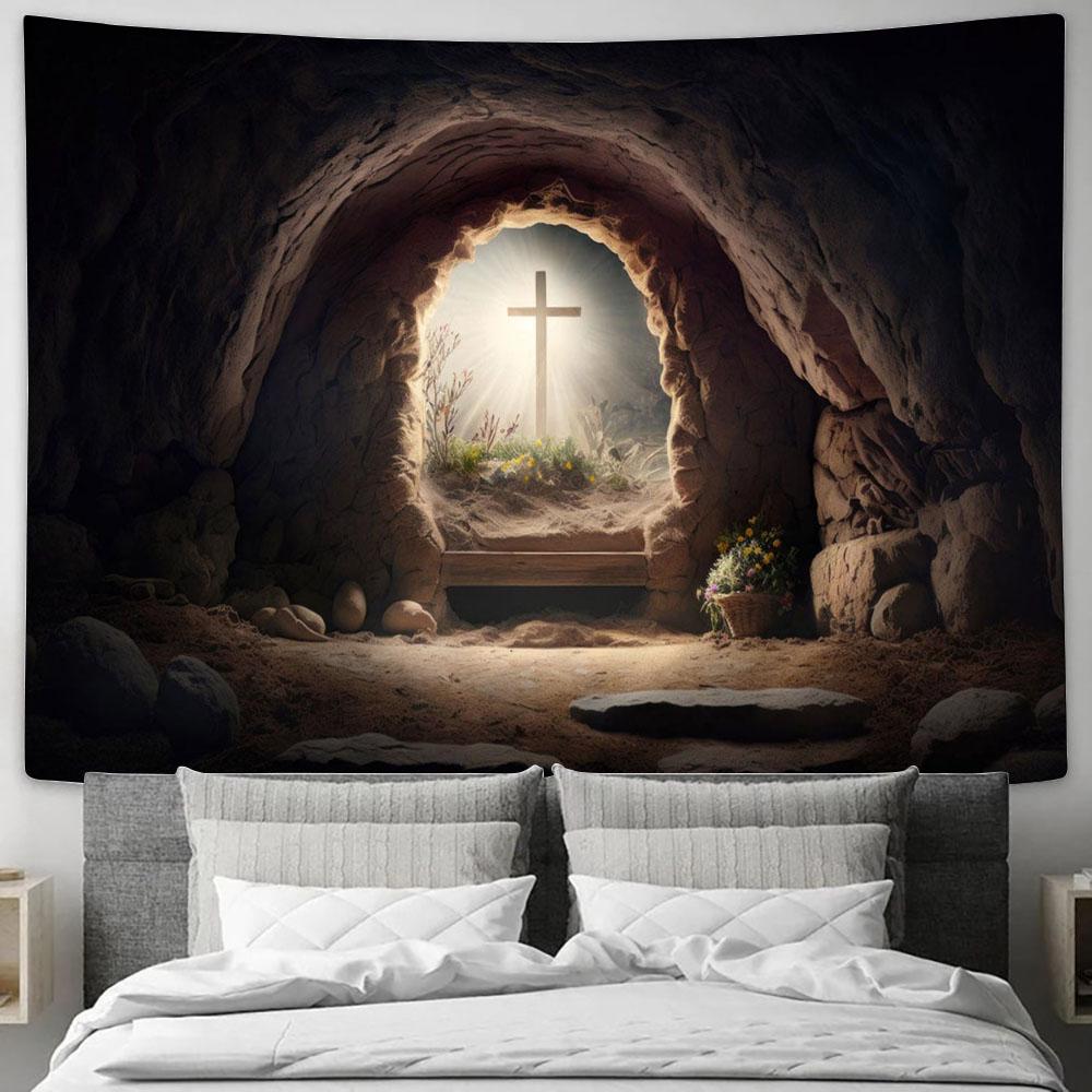 Empty Tomb Jesus Christ Easter Tapestry Pictures - Faith Art - Christian Tapestry Wall Art Decor