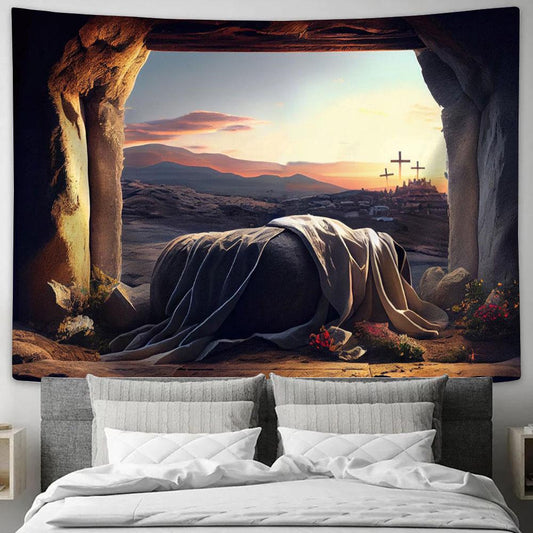 Empty Tomb Jesus Christ Tapestry Pictures - Faith Art - Christian Tapestry Wall Art Decor