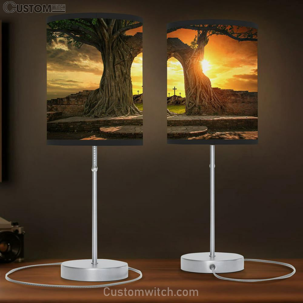 Empty Tomb With Three Crosse Table Lamb Pictures - Faith Art - Christian Table Lamb Gift Decor