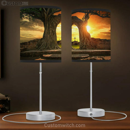 Empty Tomb With Three Crosse Table Lamb Pictures - Faith Art - Christian Table Lamb Gift Decor