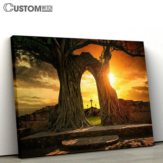 Empty Tomb With Three Crosse Canvas Pictures - Faith Art - Christian Canvas Wall Art Decor