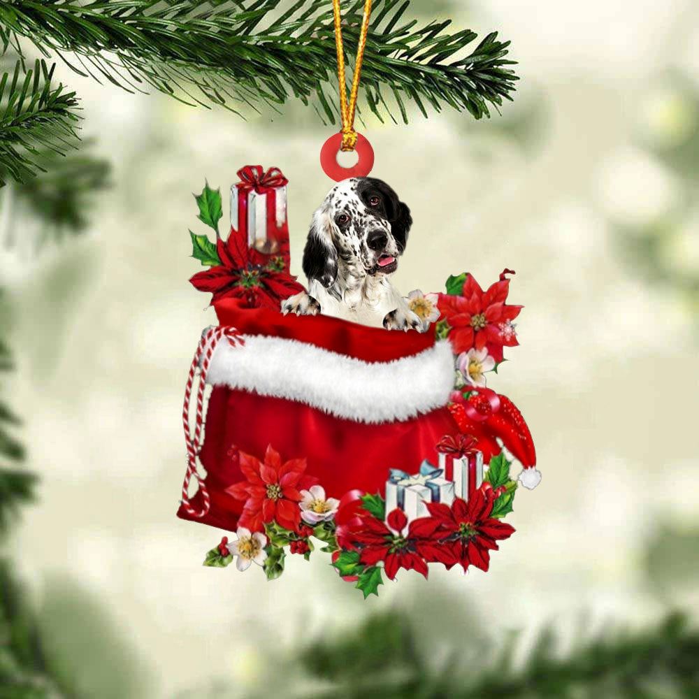 English Setter In Gift Bag Christmas Ornament, Christmas Gift, Christmas Tree Decorations, Christmas Ornament 2023