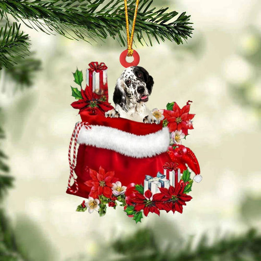 English Setter In Gift Bag Christmas Ornament, Christmas Gift, Christmas Tree Decorations, Christmas Ornament 2023
