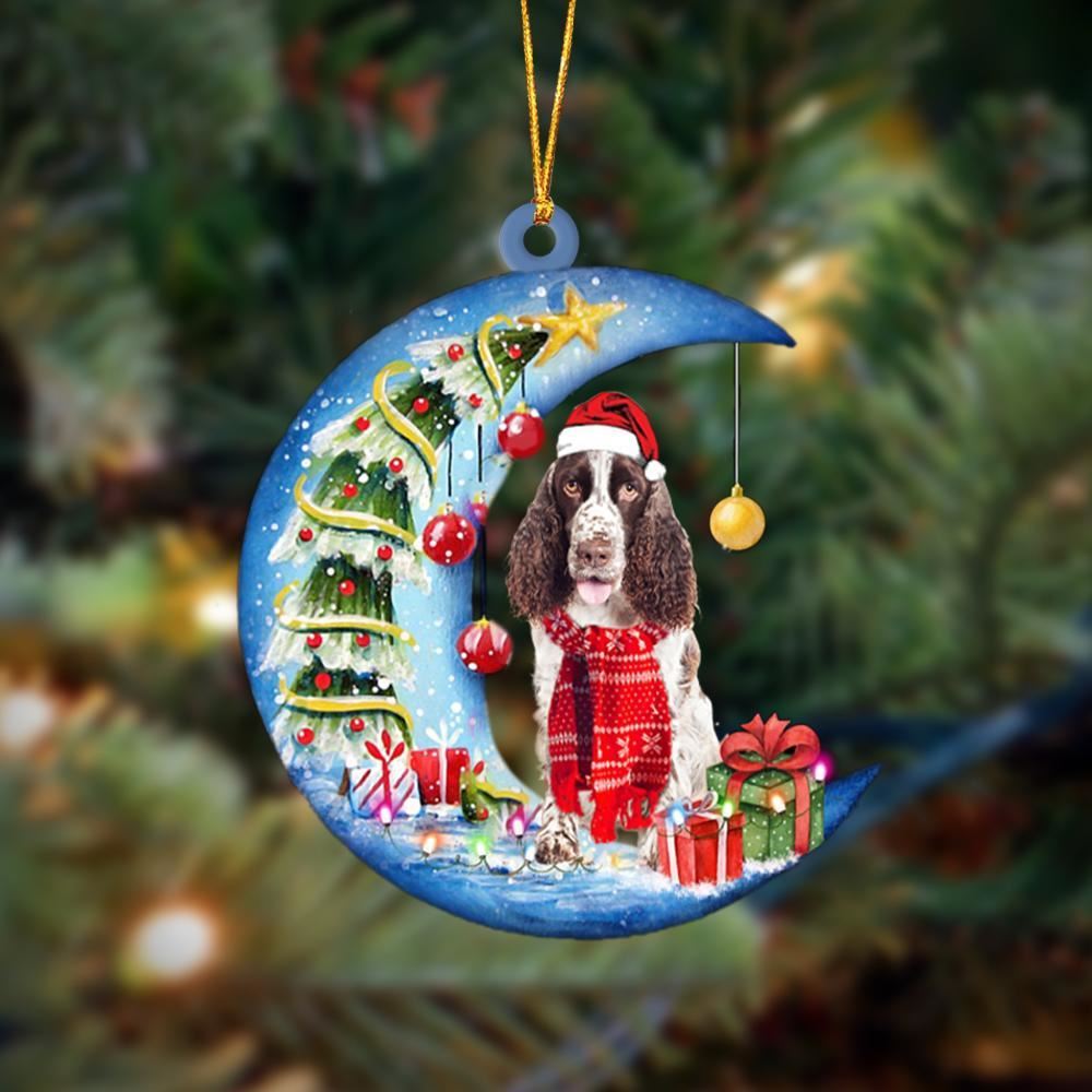 English Springer Spaniel Sits On The Moon Merry Christmas Hanging Ornament, Christmas Gift, Christmas Tree Decorations, Christmas Ornament 2023