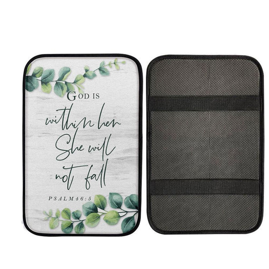 Eucalyptus Leaf Psalm 465 God Is Within Her She Will Not Fall Car Center Console Cover, Christian Car Accessories