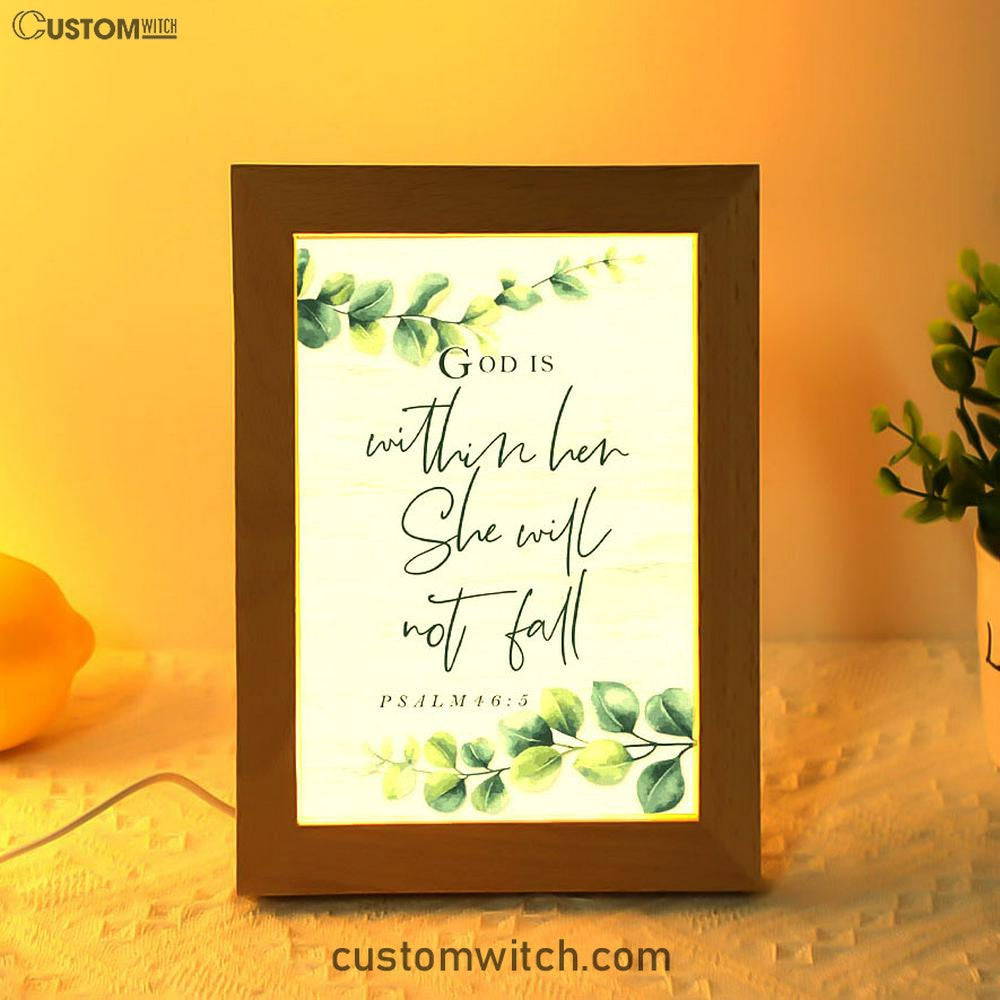 Eucalyptus Leaf Psalm 465 God Is Within Her She Will Not Fall Frame Lamp Art - Christian Night Light - Religious Decor