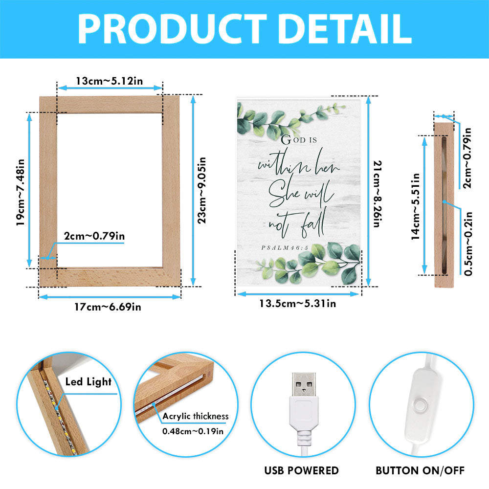 Eucalyptus Leaf Psalm 465 God Is Within Her She Will Not Fall Frame Lamp Art - Christian Night Light - Religious Decor