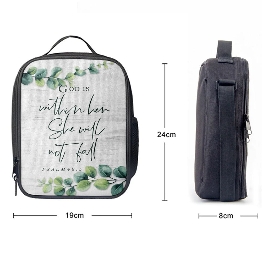 Eucalyptus Leaf Psalm 465 God Is Within Her She Will Not Fall Lunch Bag, Christian Lunch Bag, Religious Lunch Box For School, Picnic