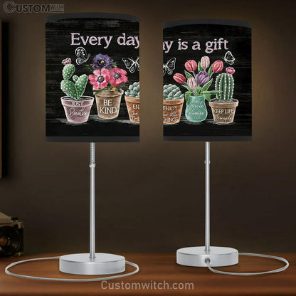 Every Day Is A Gift Flower Rustic Cactus Tulip Flower Butterfly Large Table Lamb - Christian Lamb Gift - Bible Verse Table Lamb Art