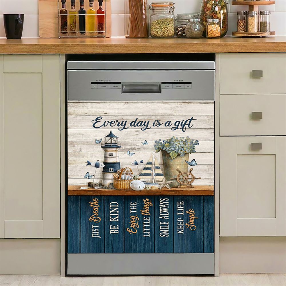 Every Day Is A Gift Lighthouse Butterfly Dishwasher Cover, Christian Dishwasher Magnet Cover, Bible Verse Kitchen Decor