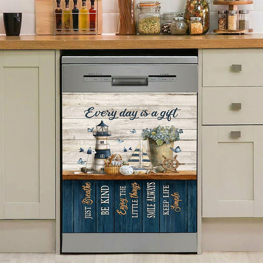 Every Day Is A Gift Lighthouse Butterfly Dishwasher Cover, Christian Dishwasher Magnet Cover, Bible Verse Kitchen Decor