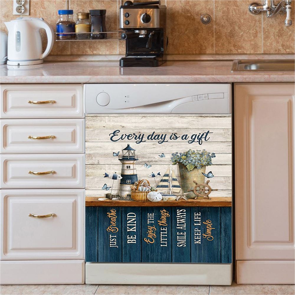Every Day Is A Gift Lighthouse Butterfly Dishwasher Cover, Christian Dishwasher Magnet Cover, Bible Verse Kitchen Decor